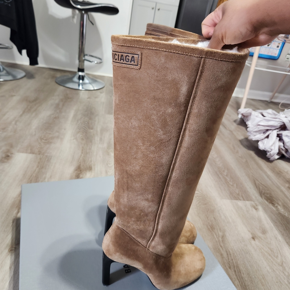 Balenciaga Tan Suede Knee-High Boots - Picture 3 of 14